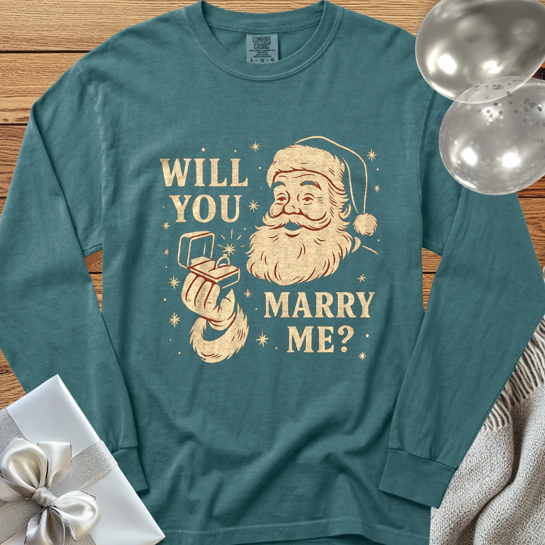 Will You Marry Me? (Santa) - Premium Christmas Proposal Long Sleeve T-Shirt - Blue Spruce