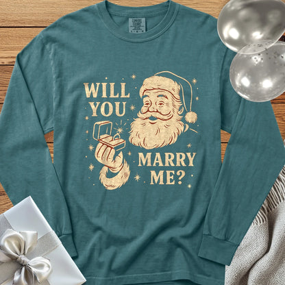 Will You Marry Me? (Santa) - Premium Christmas Proposal Long Sleeve T-Shirt - Blue Spruce