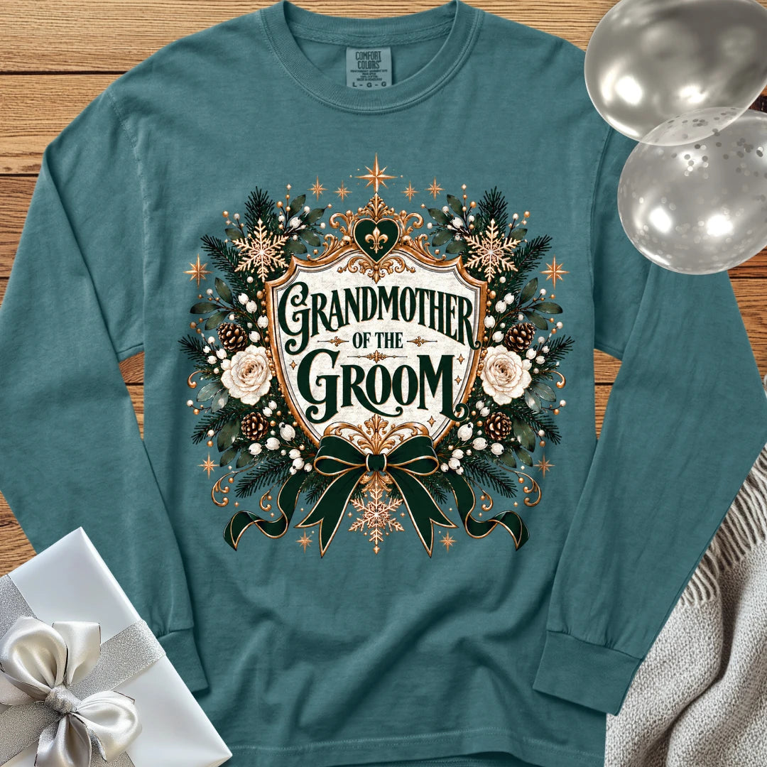 Grandmother of the Groom - Premium Winter Heirloom Wedding Long Sleeve T-Shirt - Blue Spruce