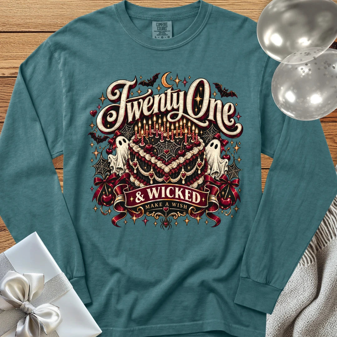 Twenty One & Wicked - Premium Halloween Long Sleeve T-Shirt - Blue Spruce