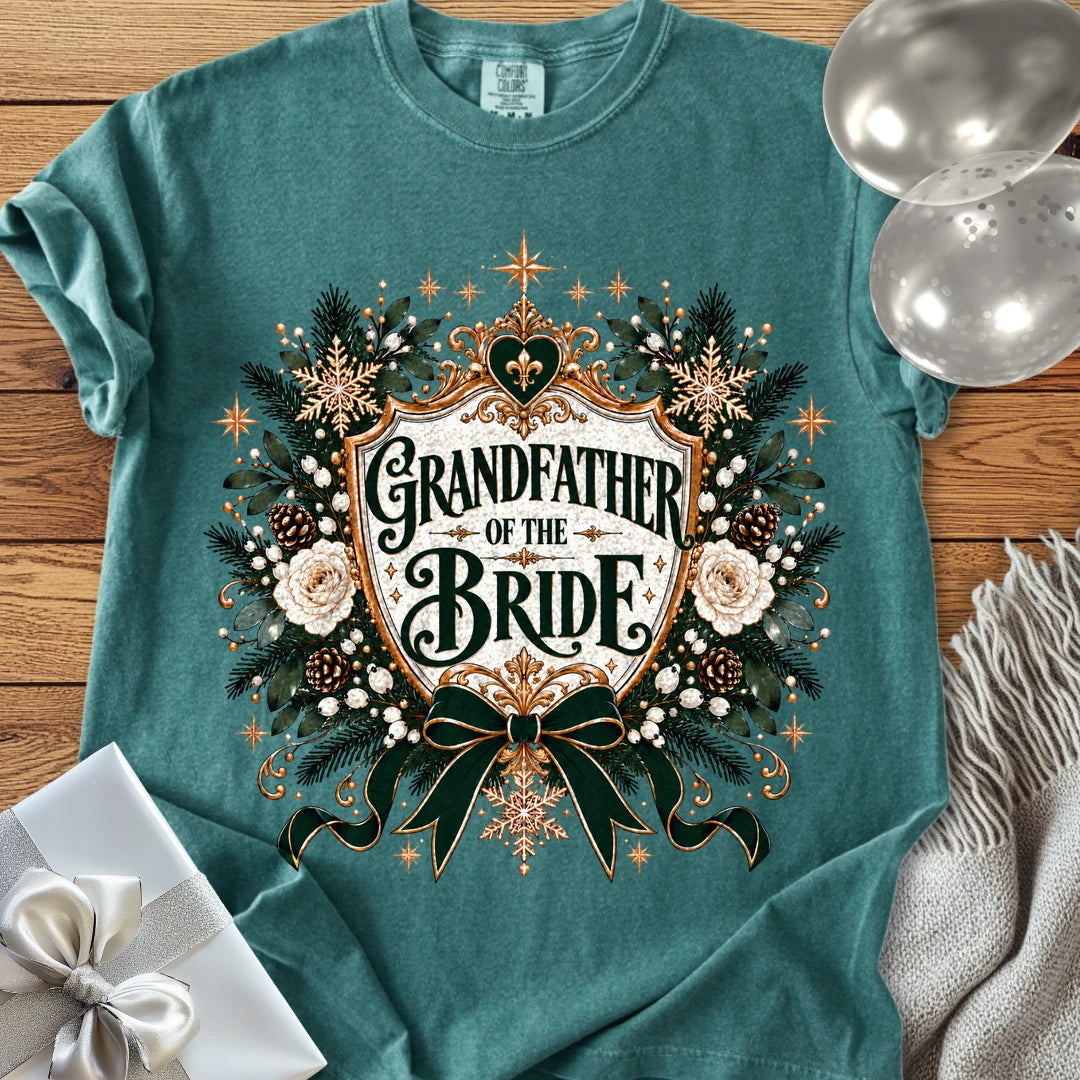 Grandfather of the Bride - Premium Winter Heirloom Wedding T-Shirt - Blue Spruce