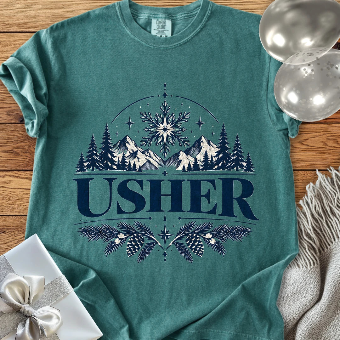 Usher - Premium Winter Peaks Wedding T-Shirt - Blue Spruce