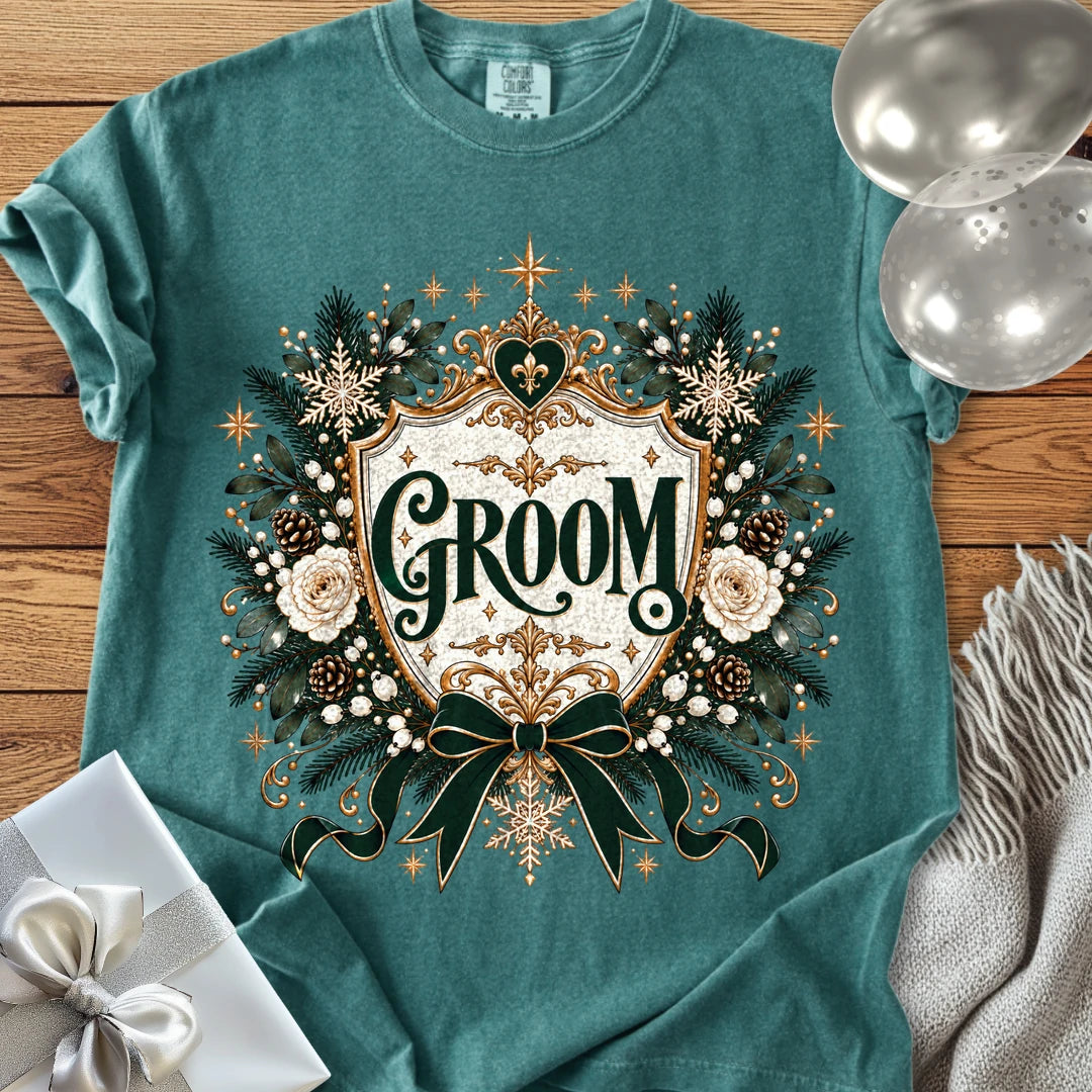 Groom - Premium Winter Heirloom Wedding T-Shirt - Blue Spruce