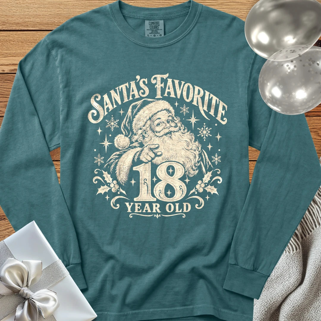 Santa’s Favorite 18-Year-Old - Premium Christmas 18th Birthday Long Sleeve T-Shirt - Blue Spruce
