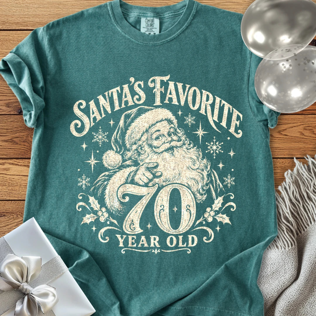 Santa’s Favorite 70-Year-Old - Premium Christmas 70th Birthday T-Shirt - Blue Spruce