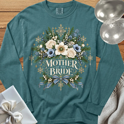 Mother of the Bride - Premium Winter Botanical Wedding Long Sleeve T-Shirt - Blue Spruce
