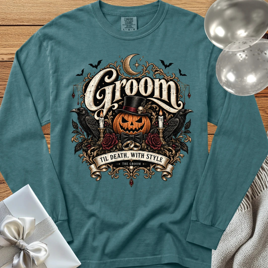 Groom - Premium Halloween Wedding Long Sleeve T-Shirt - Blue Spruce