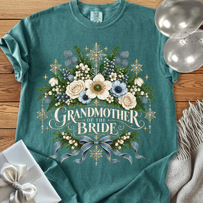 Grandmother of the Bride - Premium Winter Botanical Wedding T-Shirt - Blue Spruce
