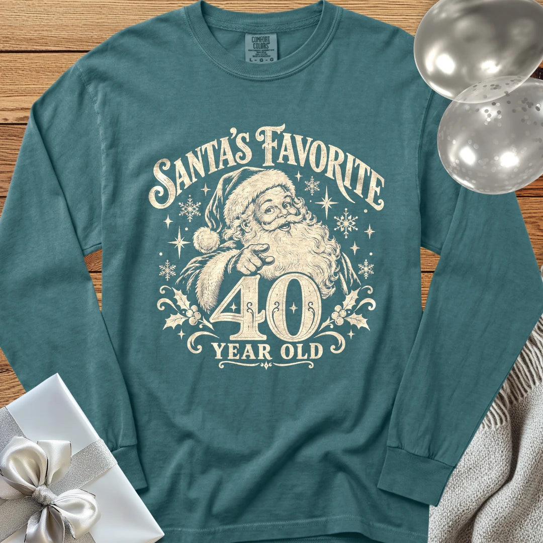 Santa’s Favorite 40-Year-Old - Premium Christmas 40th Birthday Long Sleeve T-Shirt - Blue Spruce