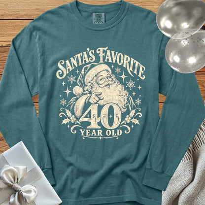 Santa’s Favorite 40-Year-Old - Premium Christmas 40th Birthday Long Sleeve T-Shirt - Blue Spruce
