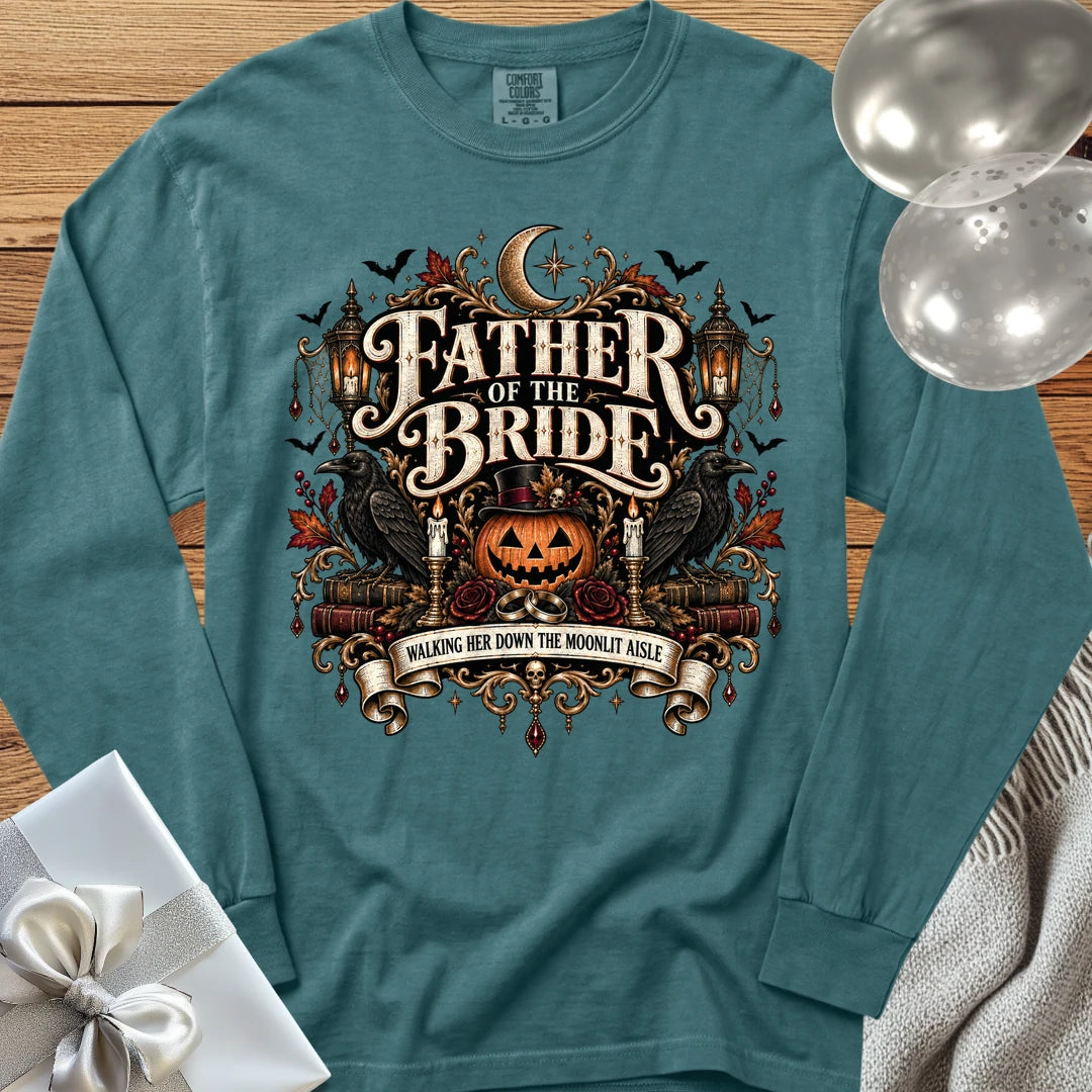 Father of the Bride, Walking Her Down the Moonlit Aisle - Premium Halloween Long Sleeve T-Shirt - Blue Spruce