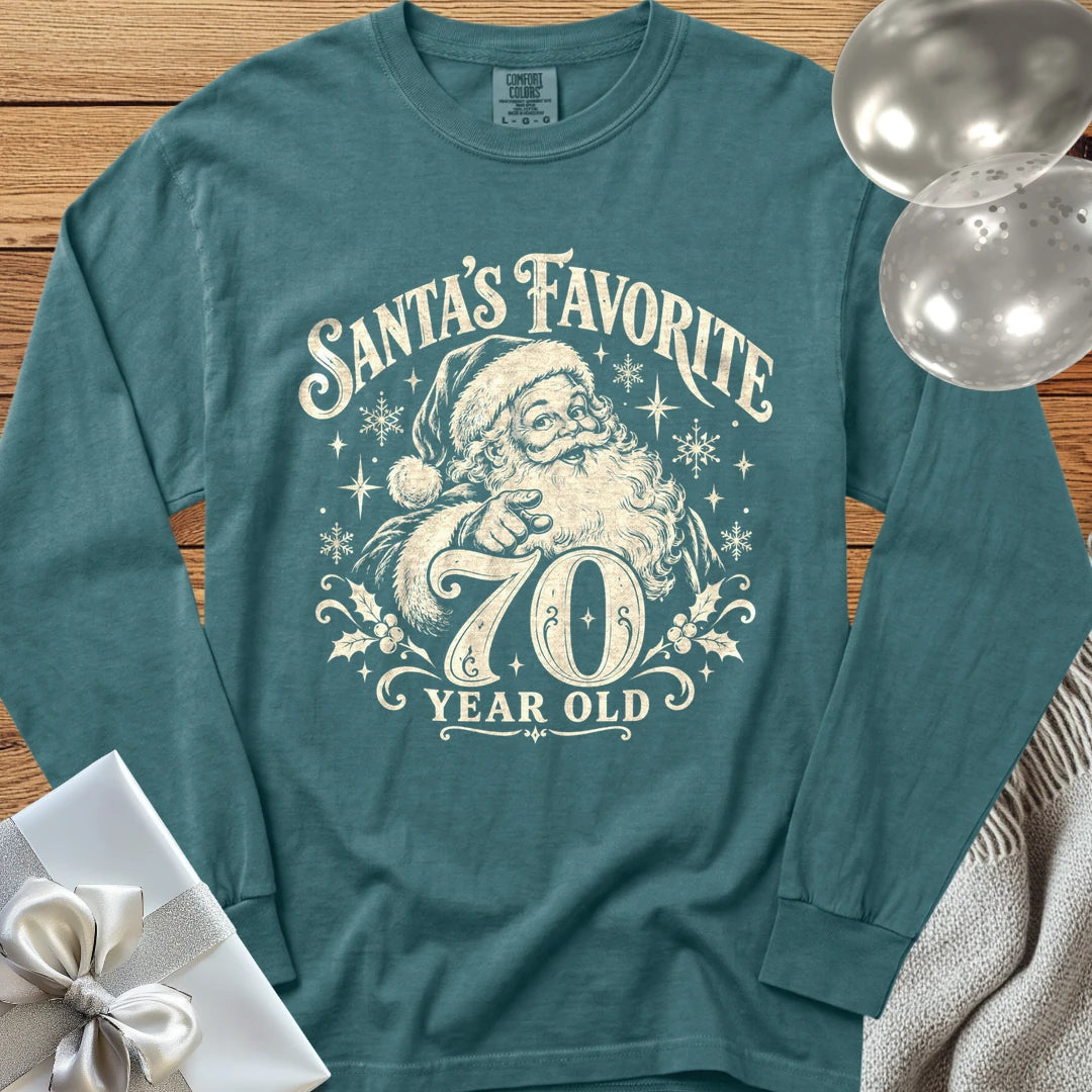 Santa’s Favorite 70-Year-Old - Premium Christmas 70th Birthday Long Sleeve T-Shirt - Blue Spruce