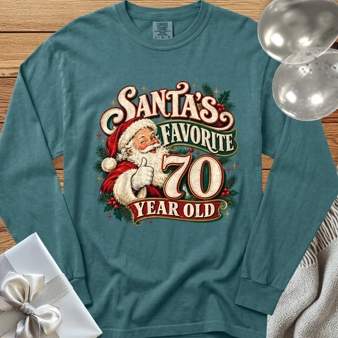 Santa’s Favorite 70 Year Old - Premium Christmas 70th Birthday Long Sleeve T-Shirt - Blue Spruce