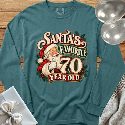 Santa’s Favorite 70 Year Old - Premium Christmas 70th Birthday Long Sleeve T-Shirt - Blue Spruce