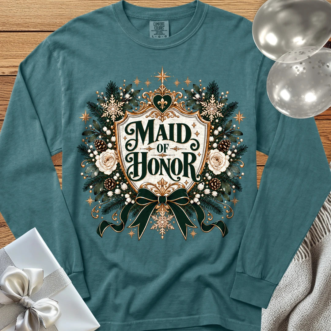 Maid of Honor - Premium Winter Heirloom Wedding Long Sleeve T-Shirt - Blue Spruce