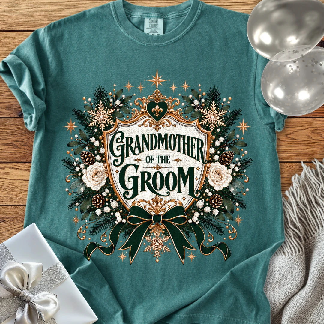 Grandmother of the Groom - Premium Winter Heirloom Wedding T-Shirt - Blue Spruce