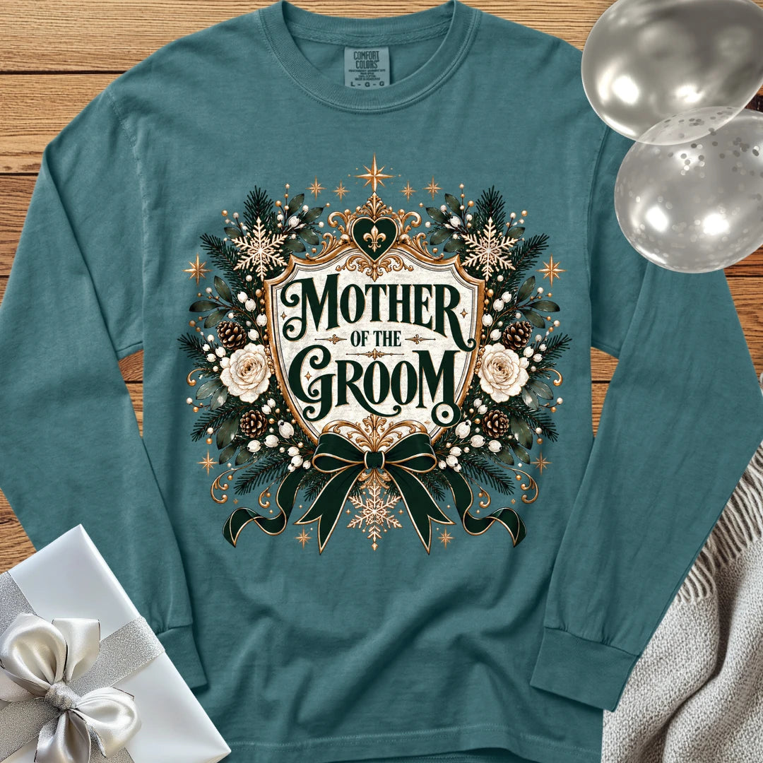 Mother of the Groom - Premium Winter Heirloom Wedding Long Sleeve T-Shirt - Blue Spruce