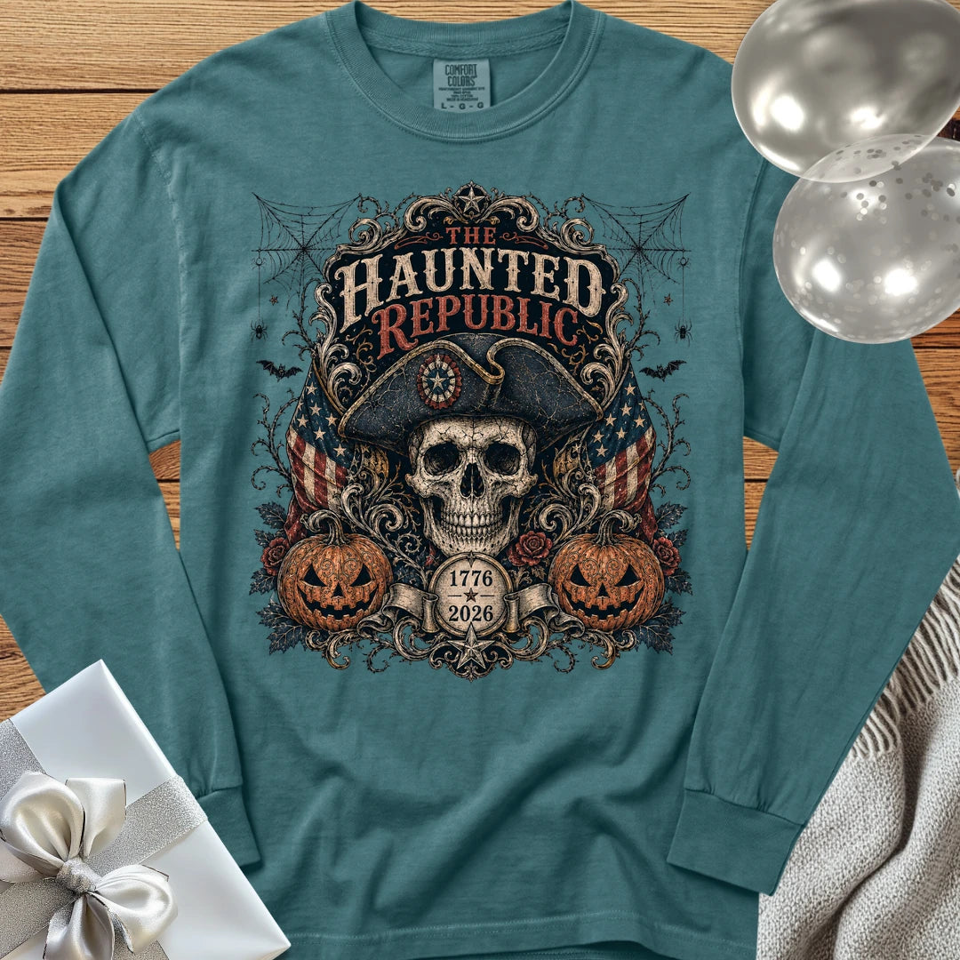 Haunted Republic - Premium America 250 Halloween Long Sleeve T-Shirt - Blue Spruce