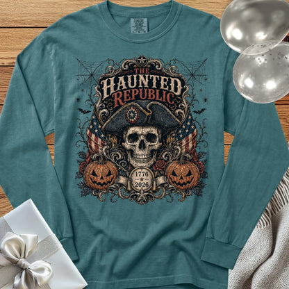 Haunted Republic - Premium America 250 Halloween Long Sleeve T-Shirt - Blue Spruce