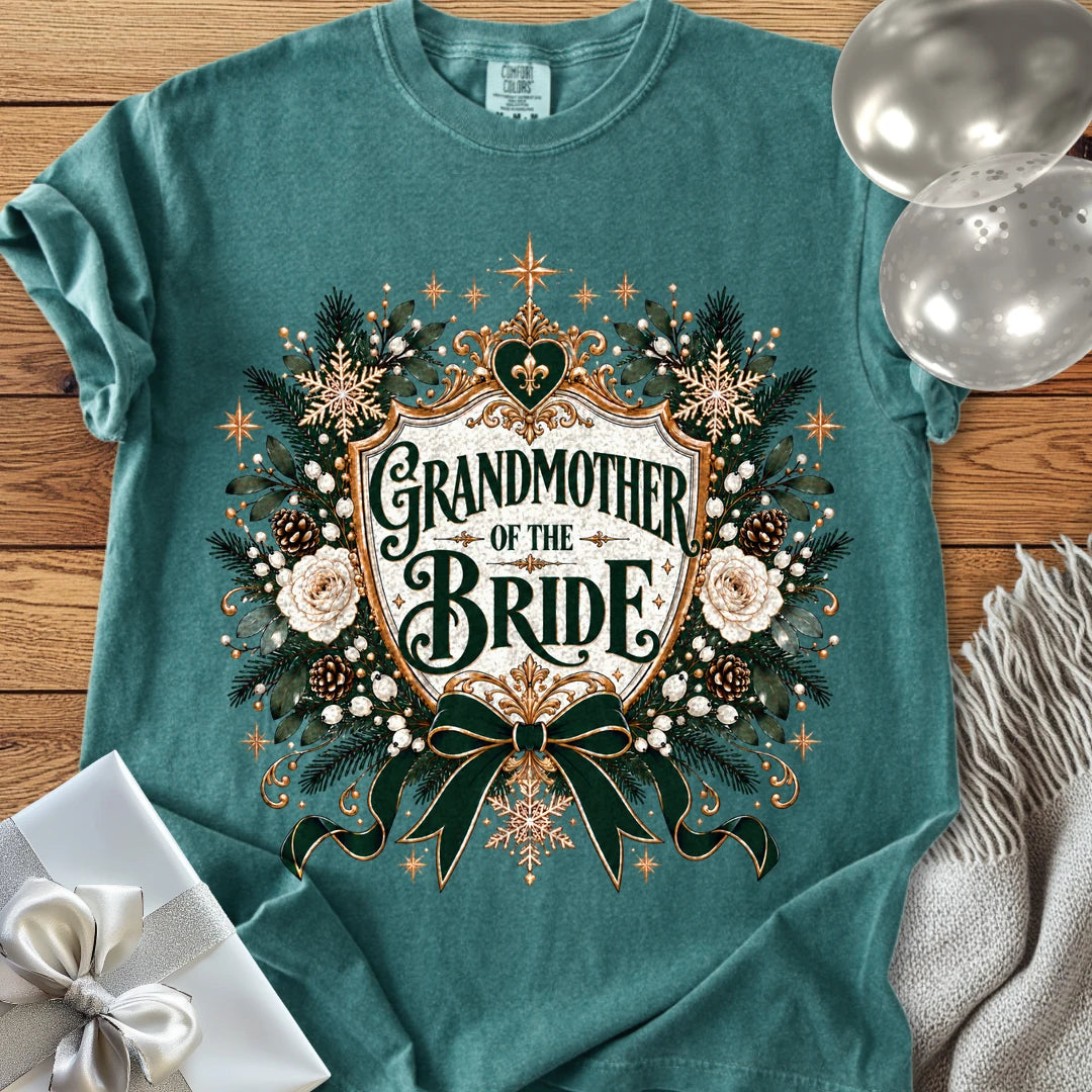 Grandmother of the Bride - Premium Winter Heirloom Wedding T-Shirt - Blue Spruce