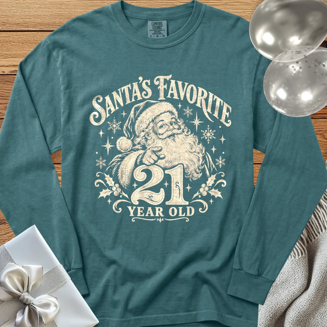 Santa’s Favorite 21-Year-Old - Premium Christmas 21st Birthday Long Sleeve T-Shirt - Blue Spruce