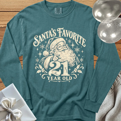 Santa’s Favorite 21-Year-Old - Premium Christmas 21st Birthday Long Sleeve T-Shirt - Blue Spruce