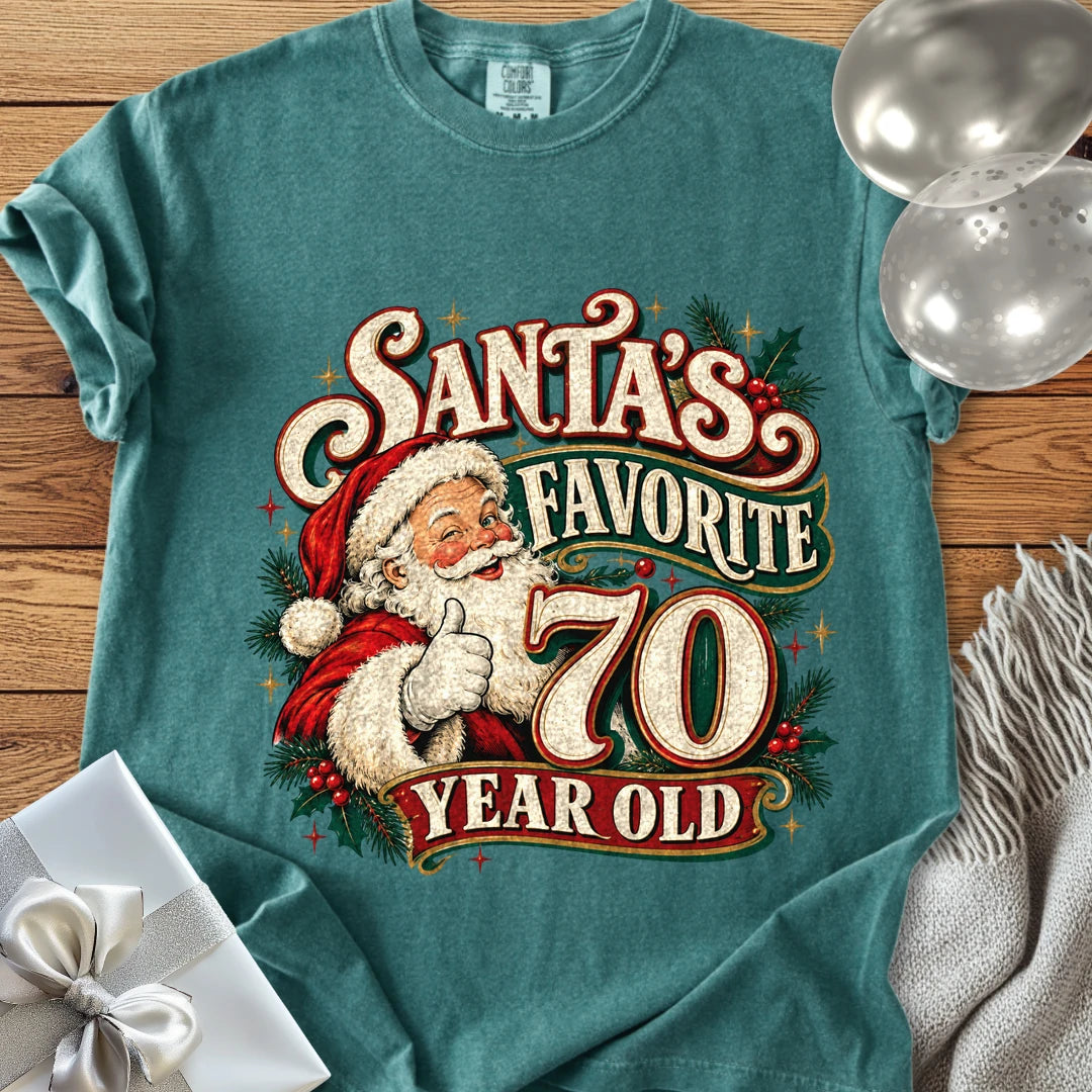 Santa’s Favorite 70 Year Old - Premium Christmas 70th Birthday T-Shirt - Blue Spruce