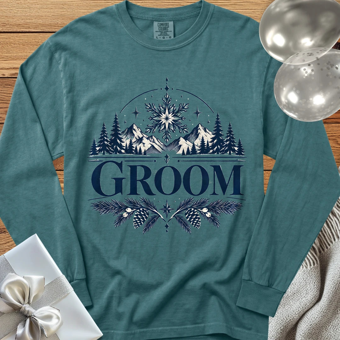 Groom - Premium Winter Peaks Wedding Long Sleeve T-Shirt - Blue Spruce