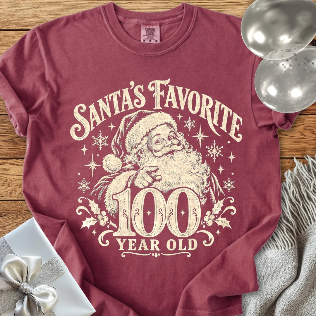 Santa’s Favorite 100-Year-Old - Premium Christmas 100th Birthday T-Shirt - Brick