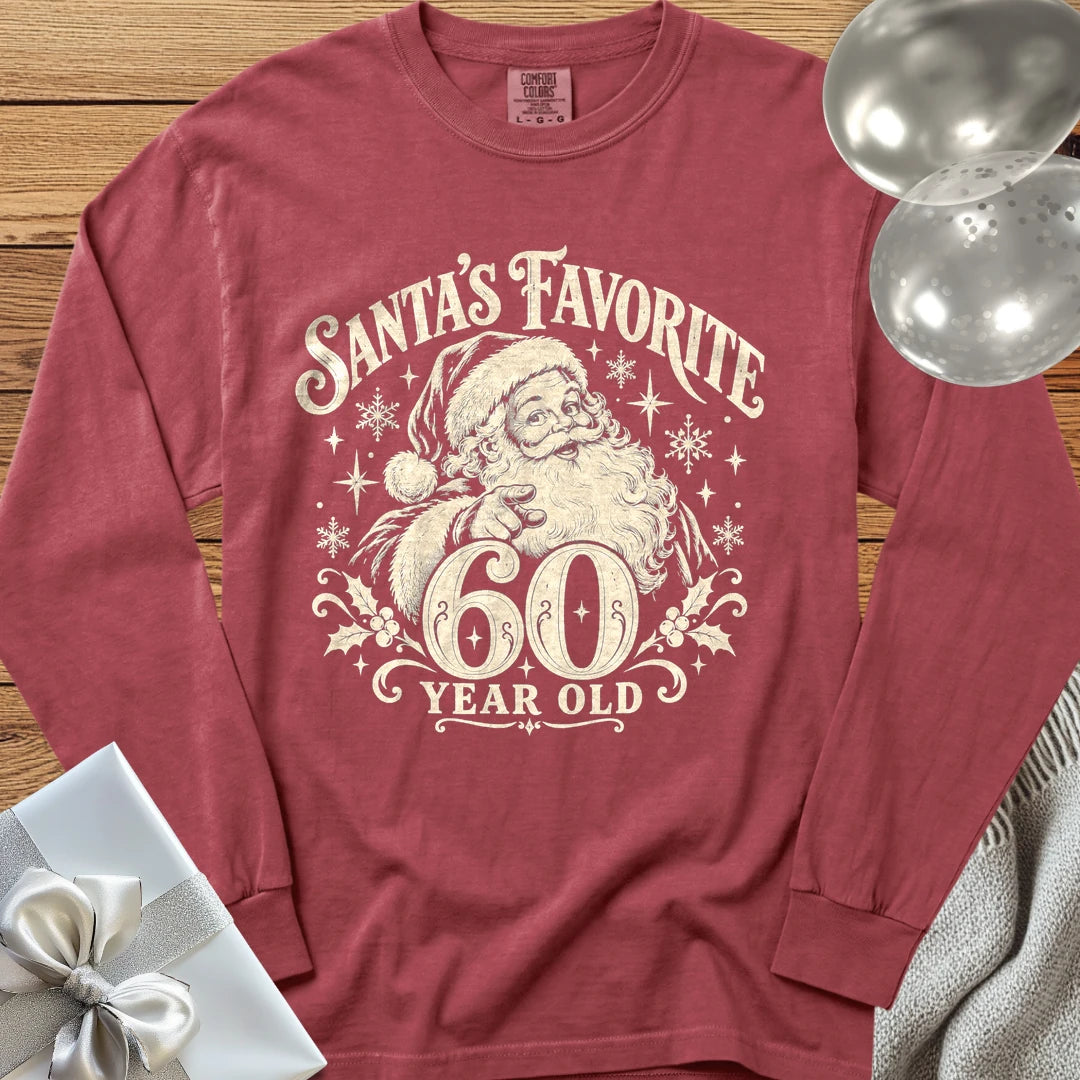 Santa’s Favorite 60-Year-Old - Premium Christmas 60th Birthday Long Sleeve T-Shirt - Brick