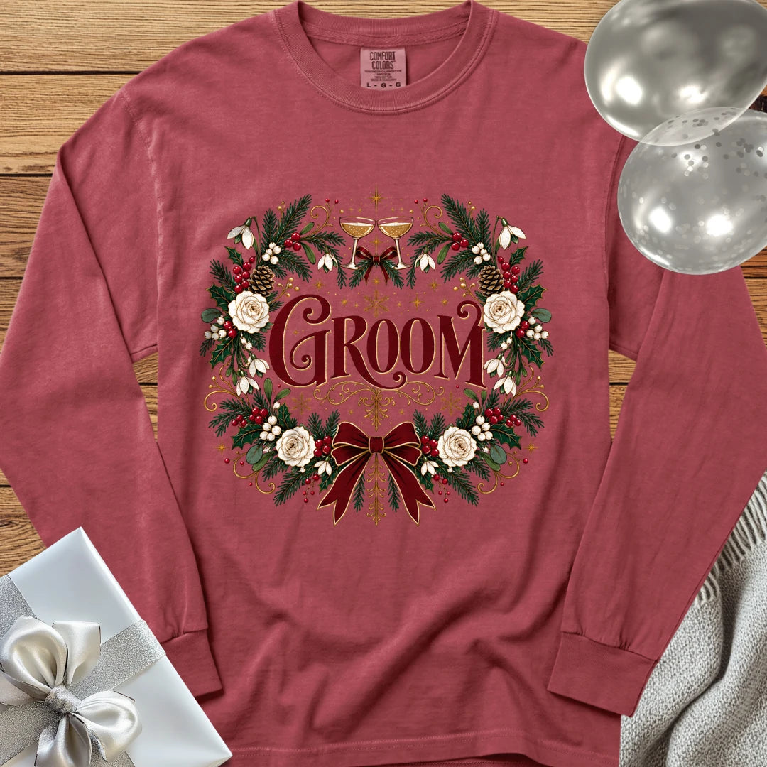 Groom - Premium Winter Crest Wedding Long Sleeve T-Shirt - Brick