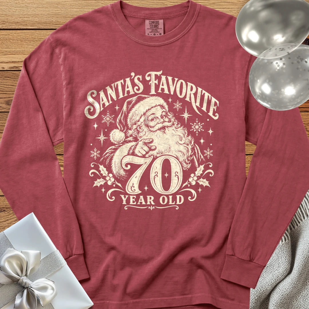 Santa’s Favorite 70-Year-Old - Premium Christmas 70th Birthday Long Sleeve T-Shirt - Brick