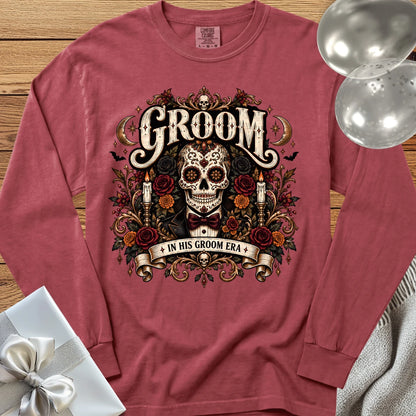 Groom, In His Groom Era - Premium Halloween Wedding Long Sleeve T-Shirt - Brick