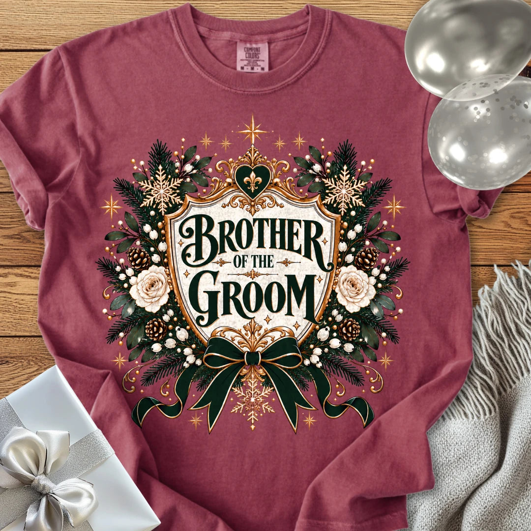 Brother of the Groom - Premium Winter Heirloom Wedding T-Shirt - Brick