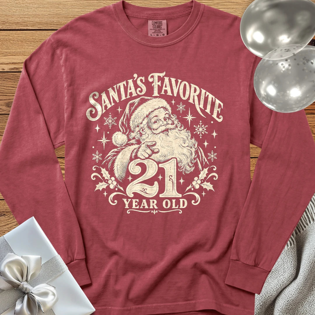 Santa’s Favorite 21-Year-Old - Premium Christmas 21st Birthday Long Sleeve T-Shirt - Brick