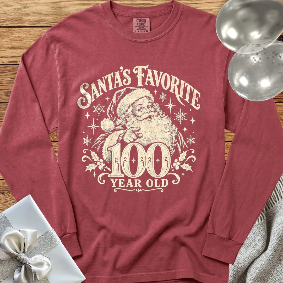 Santa’s Favorite 100-Year-Old - Premium Christmas 100th Birthday Long Sleeve T-Shirt - Brick