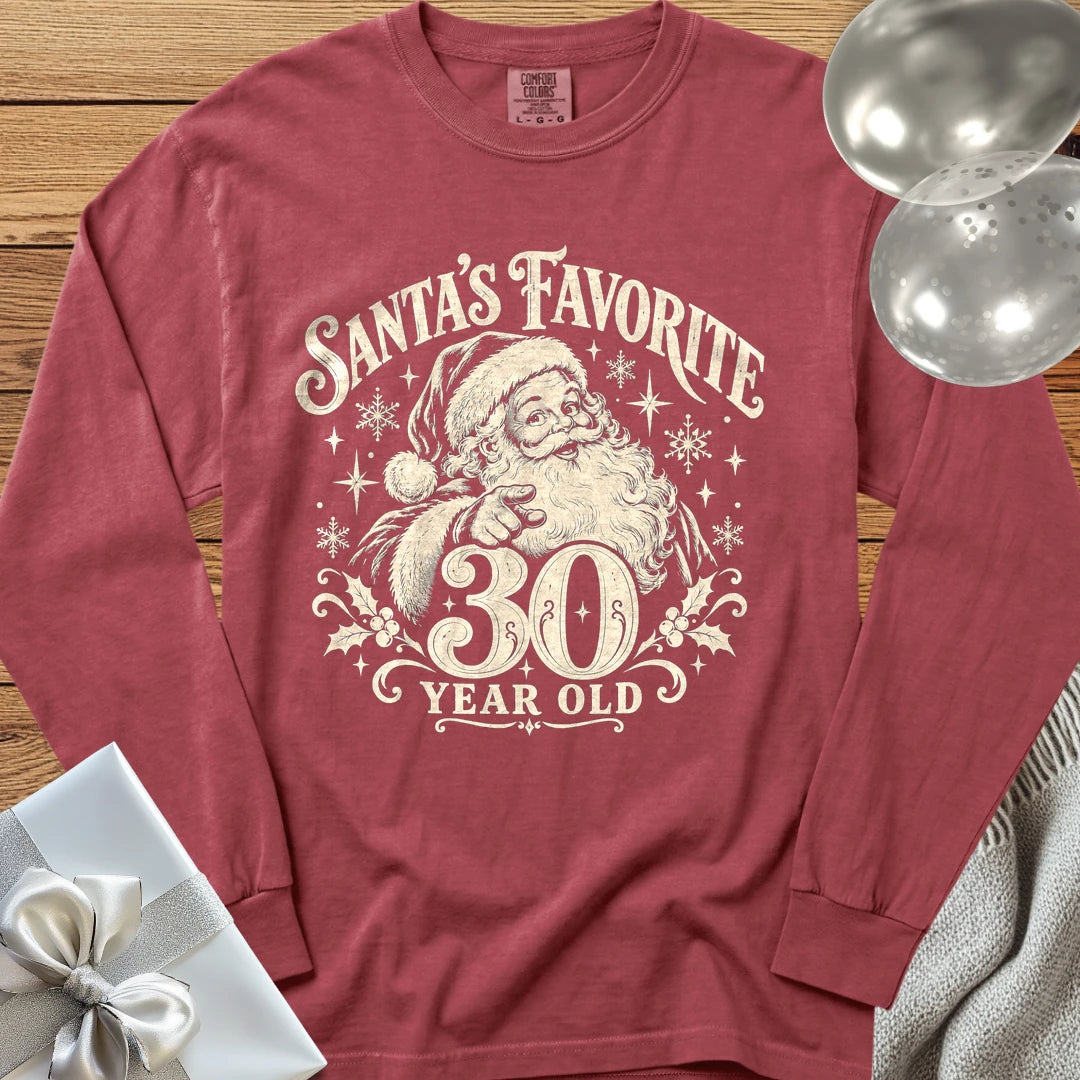 Santa’s Favorite 30-Year-Old - Premium Christmas 30th Birthday Long Sleeve T-Shirt - Brick