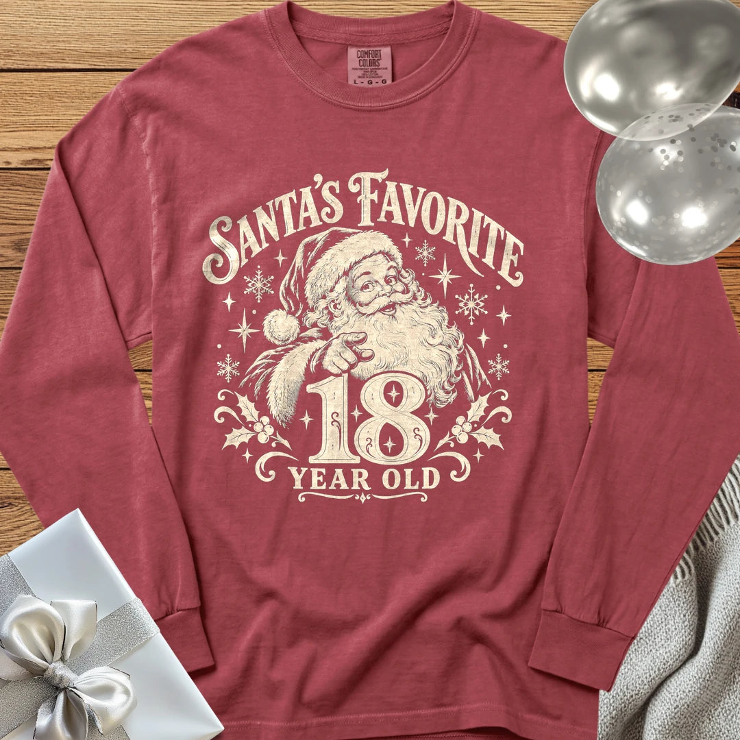 Santa’s Favorite 18-Year-Old - Premium Christmas 18th Birthday Long Sleeve T-Shirt - Brick
