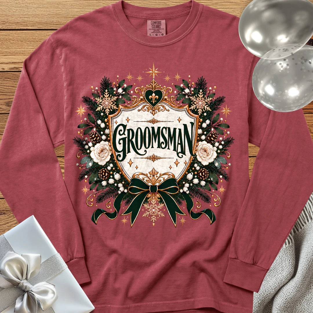 Groomsman - Premium Winter Heirloom Wedding Long Sleeve T-Shirt - Brick