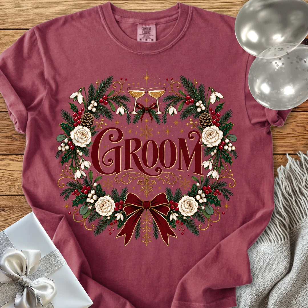 Groom - Premium Winter Crest Wedding T-Shirt - Brick