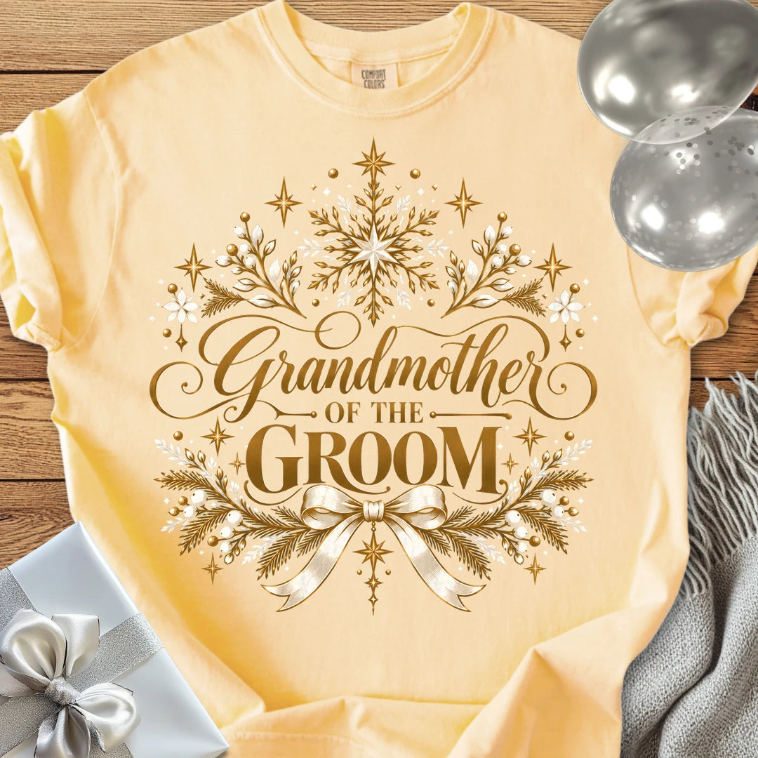 Grandmother of the Groom - Premium Winter Sparkle Wedding T-Shirt - Butter