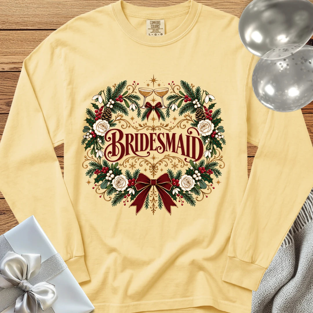 Bridesmaid - Premium Winter Crest Wedding Long Sleeve T-Shirt - Butter