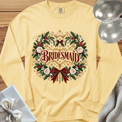 Bridesmaid - Premium Winter Crest Wedding Long Sleeve T-Shirt - Butter