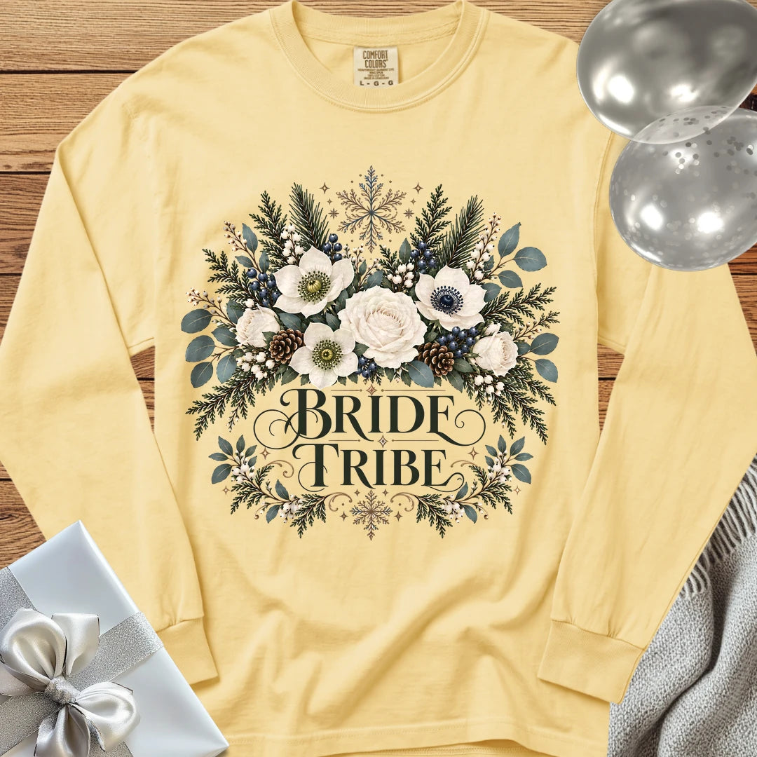 Bride Tribe - Premium Winter Bouquet Wedding Long Sleeve T-Shirt - Butter