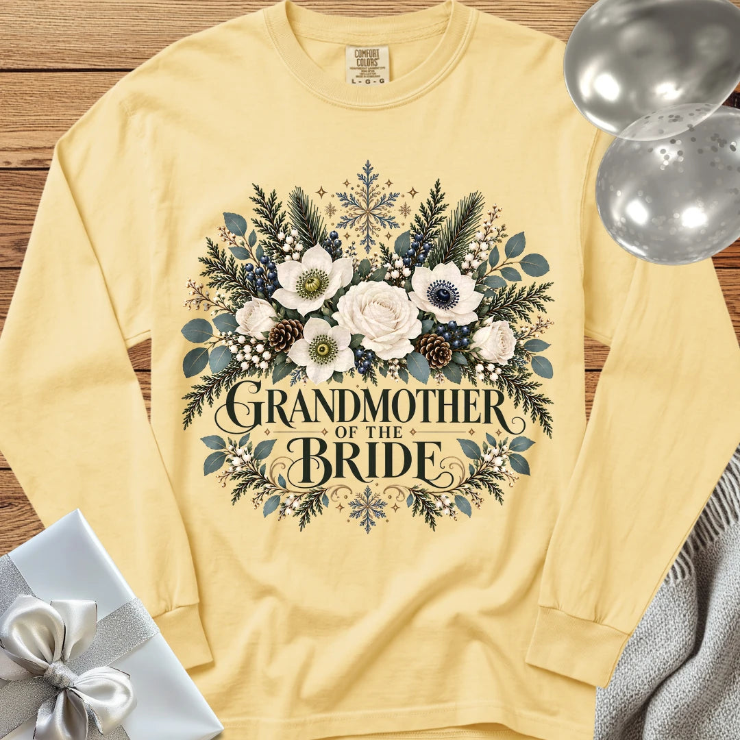 Grandmother of the Bride - Premium Winter Bouquet Wedding Long Sleeve T-Shirt - Butter