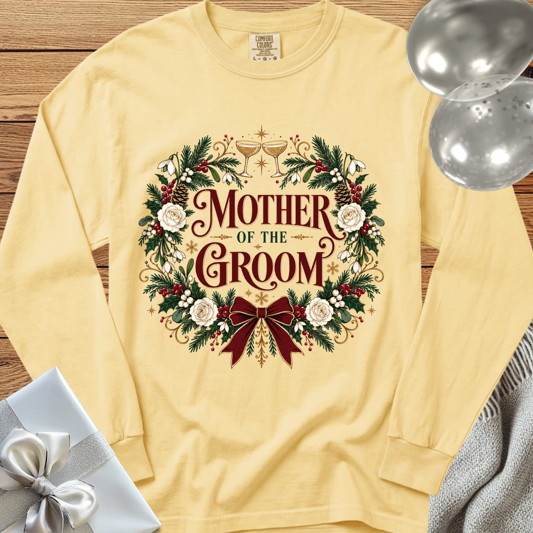 Mother of the Groom - Premium Winter Crest Wedding Long Sleeve T-Shirt - Butter