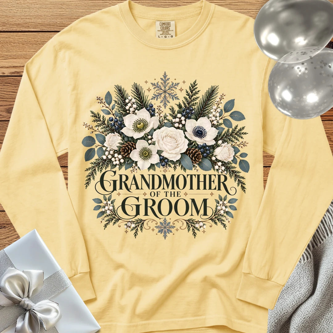 Grandmother of the Groom - Premium Winter Bouquet Wedding Long Sleeve T-Shirt - Butter