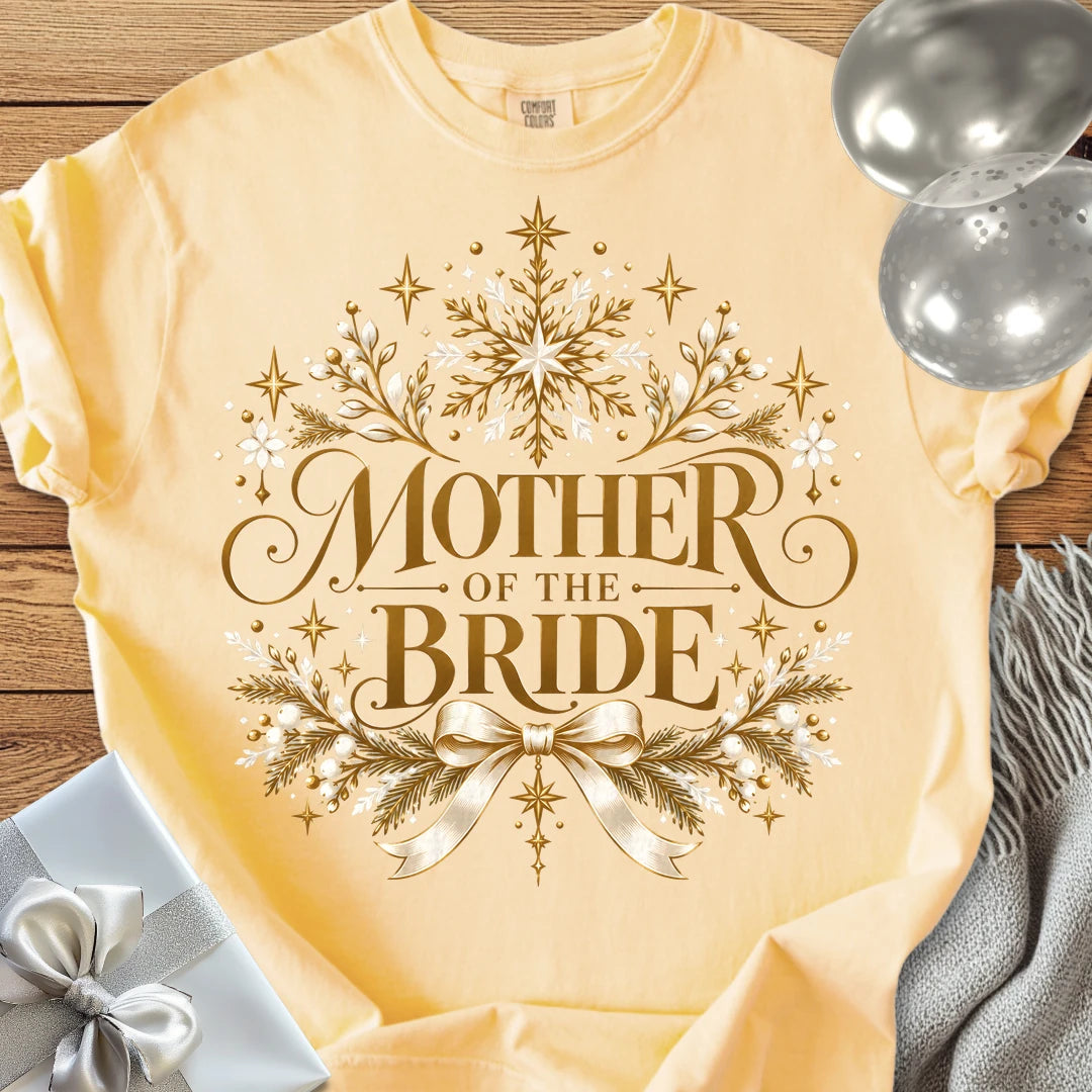 Mother of the Bride - Premium Winter Sparkle Wedding T-Shirt - Butter