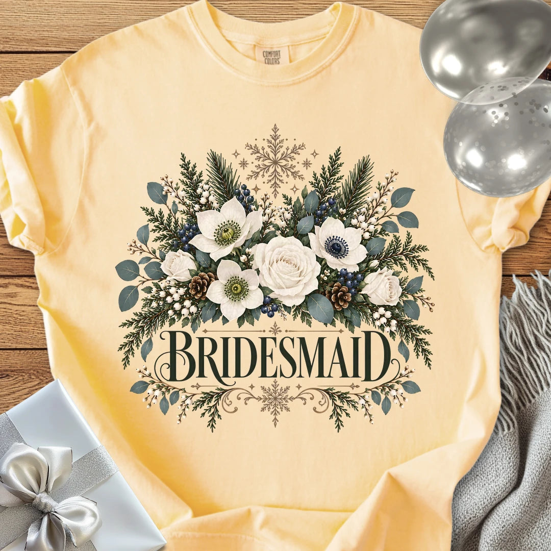 Bridesmaid - Premium Winter Bouquet Wedding T-Shirt - Butter