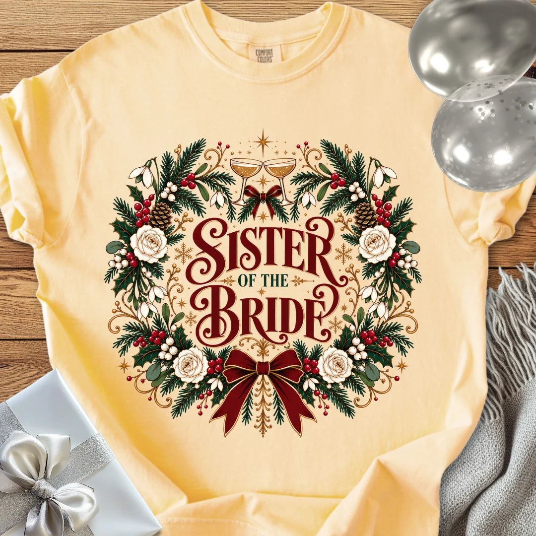 Sister of the Bride - Premium Winter Crest Wedding T-Shirt - Butter